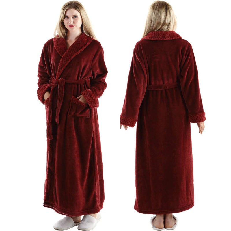 Oksun Womens Plush Fleece Long Robe: Flannel Warm Bathrobe - Full Length Winter Housecoat - Soft Cozy Nightgown Sleepwear (Red, XL) - Image 1